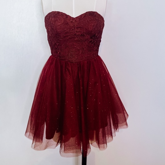 Speechless Burgundy Strapless Formal Mini Dress - Picture 1 of 5